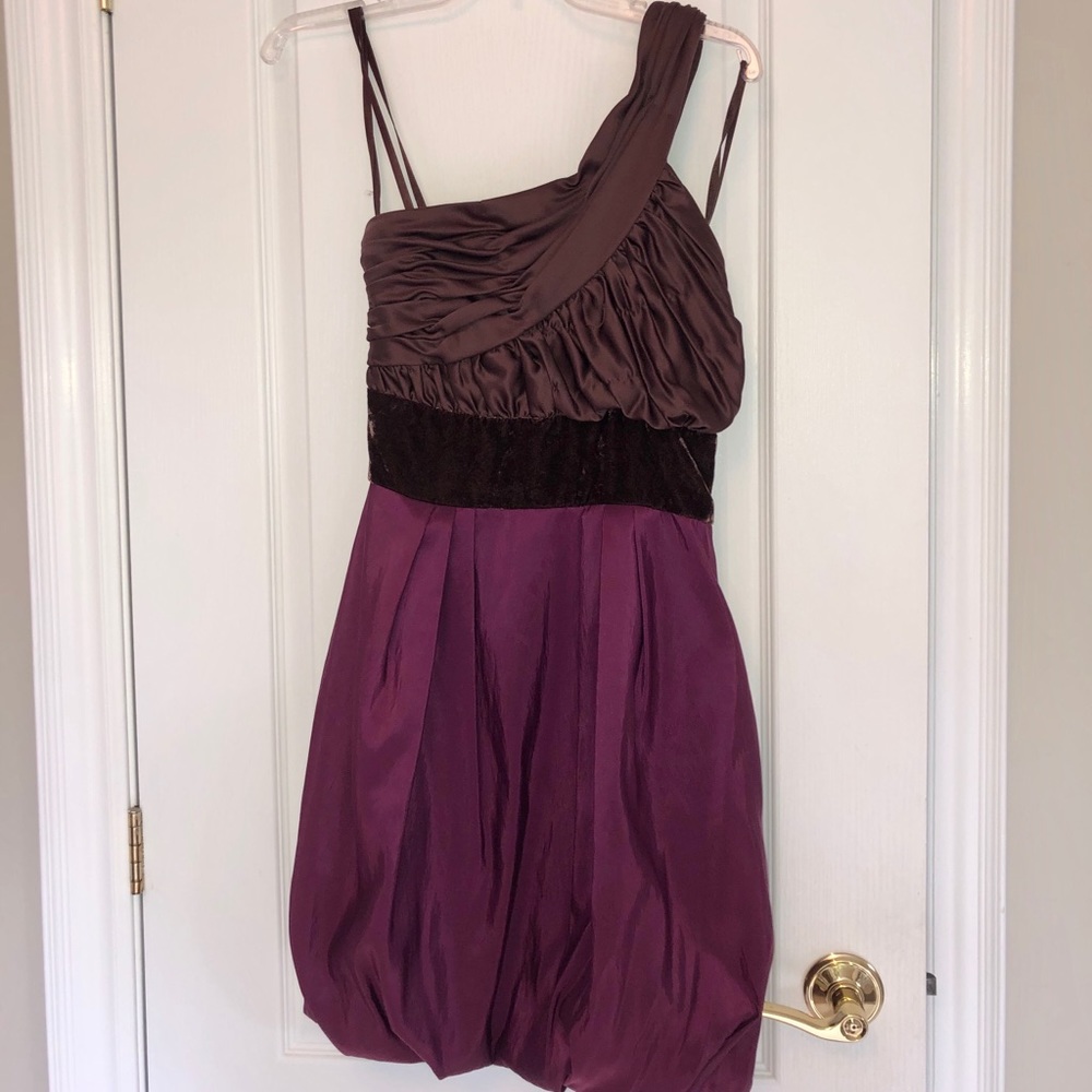 Max & Cleo One Shoulder Satin Bubble Skirt Dress